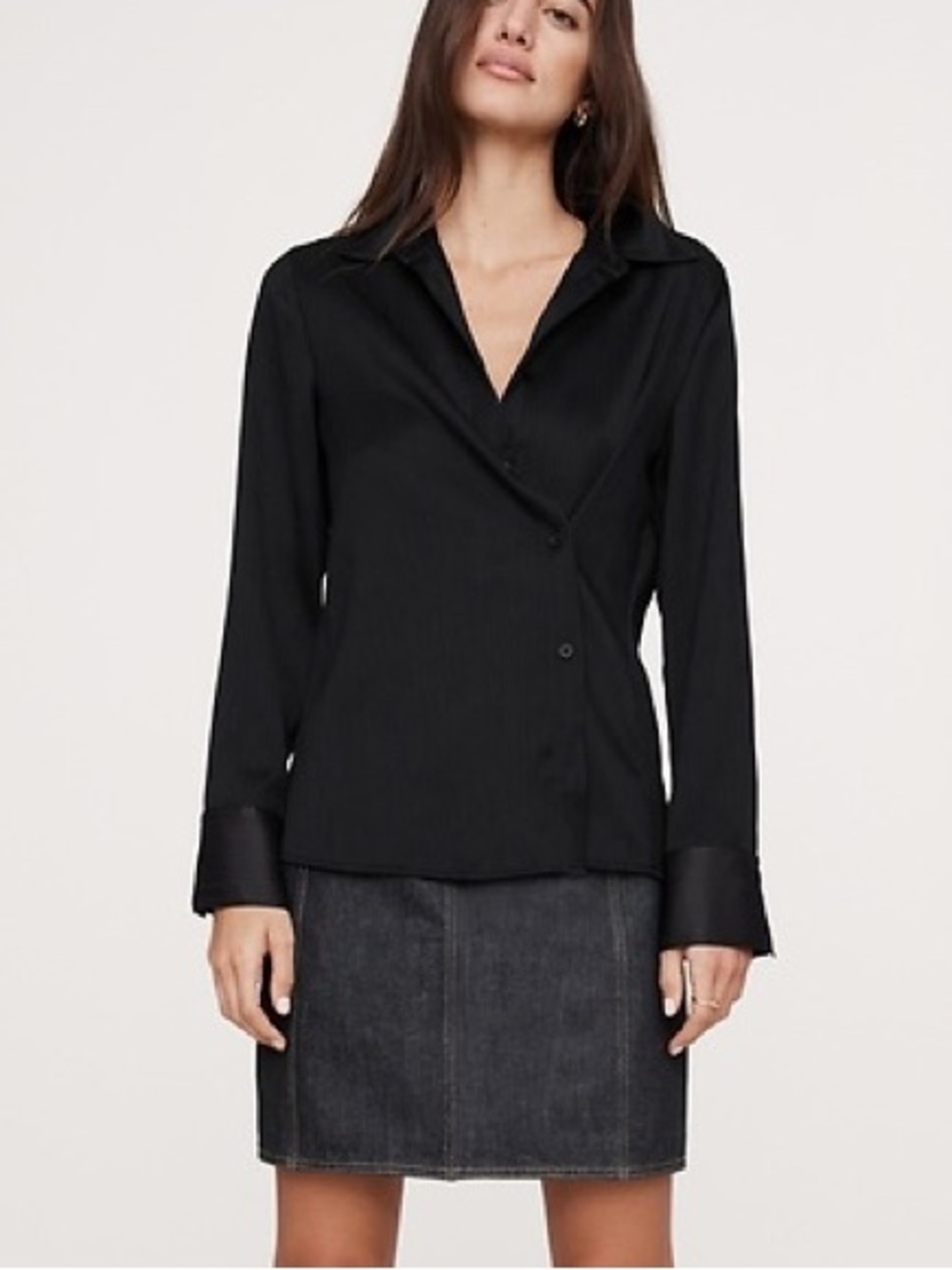 2024 Banana Republic Crinkle Asymmetrical Shirt Black Medium
